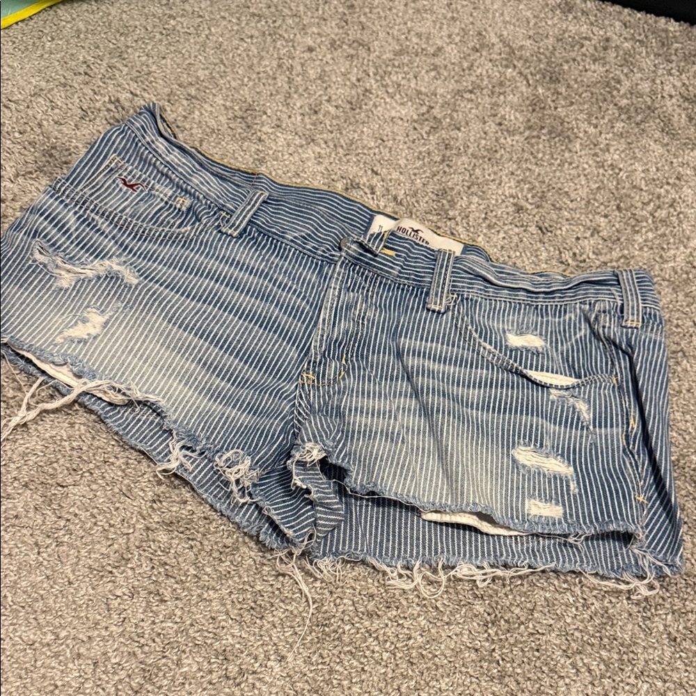 Hollister Blue Striped Distressed Jean Shorts